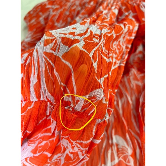 ASTR Pescadero Dress In Red Orange Abstract Plunge‎ Cut Out Pleated Gown Medium - Picture 9 of 14